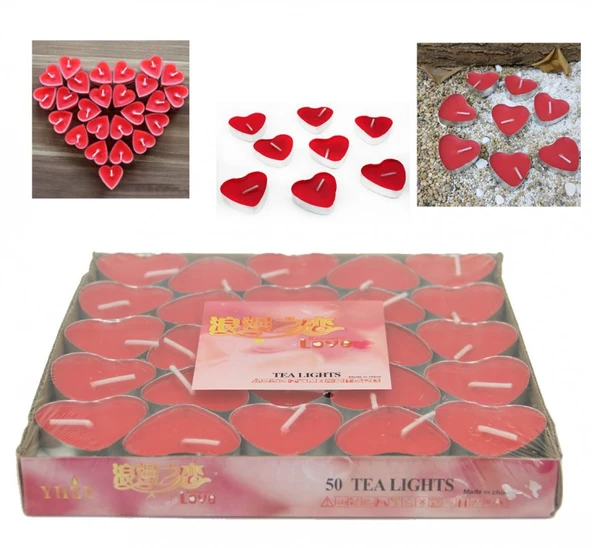 Tealight Mum Kalp Kırmızı 50li
