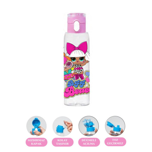 Flosoft Lisanslı Lol Matara, Lol Desenli Düğmeli Tüp Okul Suluğu, Sızdırmaz Öğrenci Suluk 500ml - 2