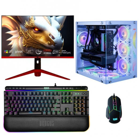 Dragos DRx3298 i9 12900F 64GB Ram 1TB M.2 NVMe SSD 8GB RTX3070Ti Ekran Kartı 27 inç 240Hz Curved Monitör Masaüstü Oyuncu Bilgisayarı