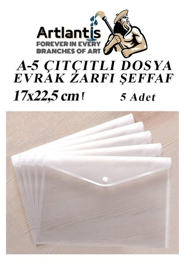 A5 Çıtçıtlı Dosya Şeffaf 5 Adet A-5 Çıtçıtlı Zarf Dosya Transparan 17x22.5 cm Küçük Boy Çıtçıtlı Dosya