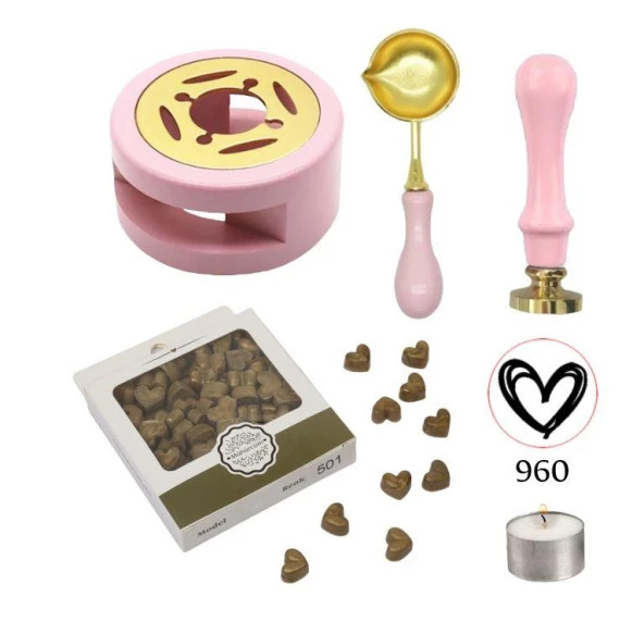Davetiye Mum Mühürü Uygulama Seti Pembe Renk 960 Kalp ürün görseli