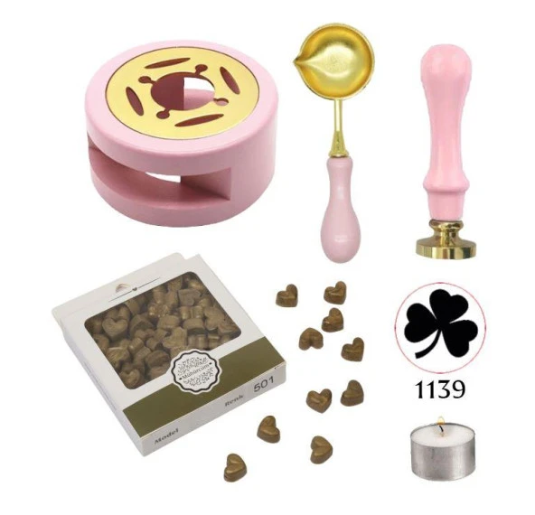 Davetiye Mum Mühürü Uygulama Seti Pembe Renk 1139 Yonca ürün görseli