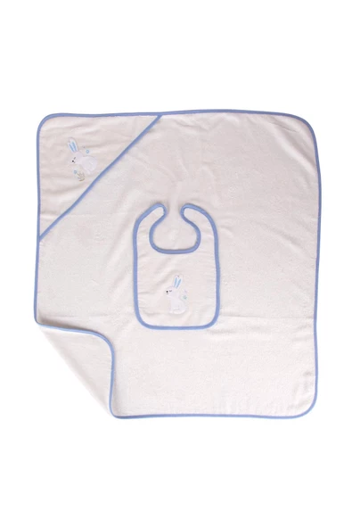 Tavşan Nakışlı Banyo Havlusu/Kundağı & Önlük Seti - Resim 8