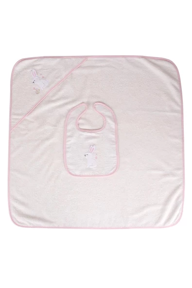 Tavşan Nakışlı Banyo Havlusu/Kundağı & Önlük Seti - Resim 4