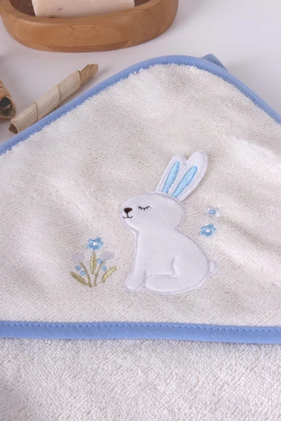 Tavşan Nakışlı Banyo Havlusu/Kundağı & Önlük Seti - Resim 6
