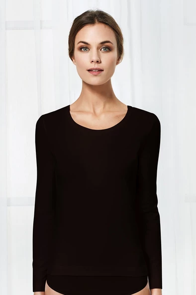 Antibakteriyel Bambu Bayan Uzun Kollu T-Shirt - Resim 2