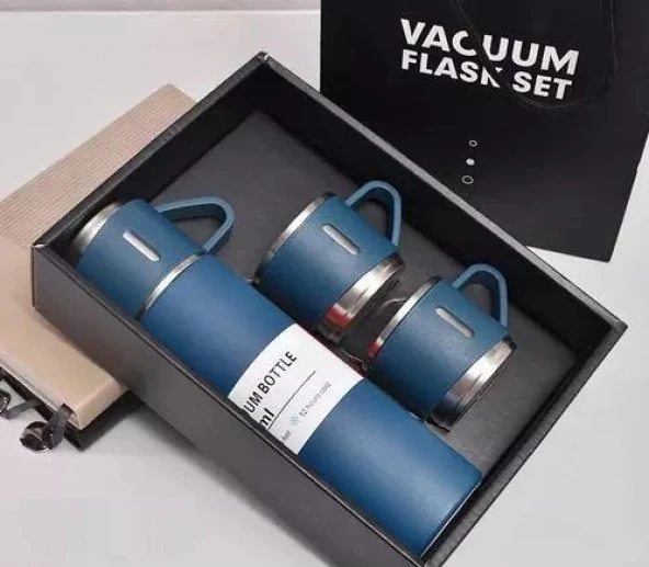 Termos Seti Paslanmaz Çelik Yüksek Kaliteli Termos Şişesi - 500ml (Lacivert Mavi)
