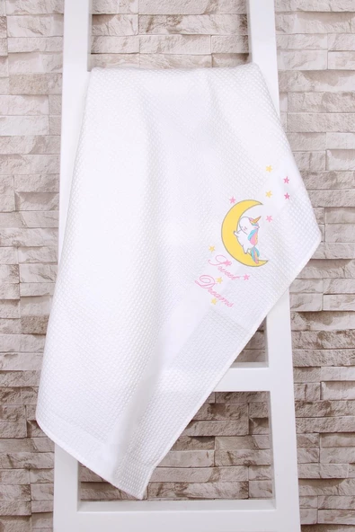 %100 Pamuk 80x110 Unicorn Nakışlı Bebek& Çocuk Pike Örtü