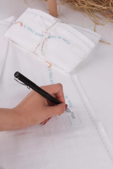 %100 Pamuk 55x55 İsim Etiketli Bebek Müslin Bez ürün görseli 1