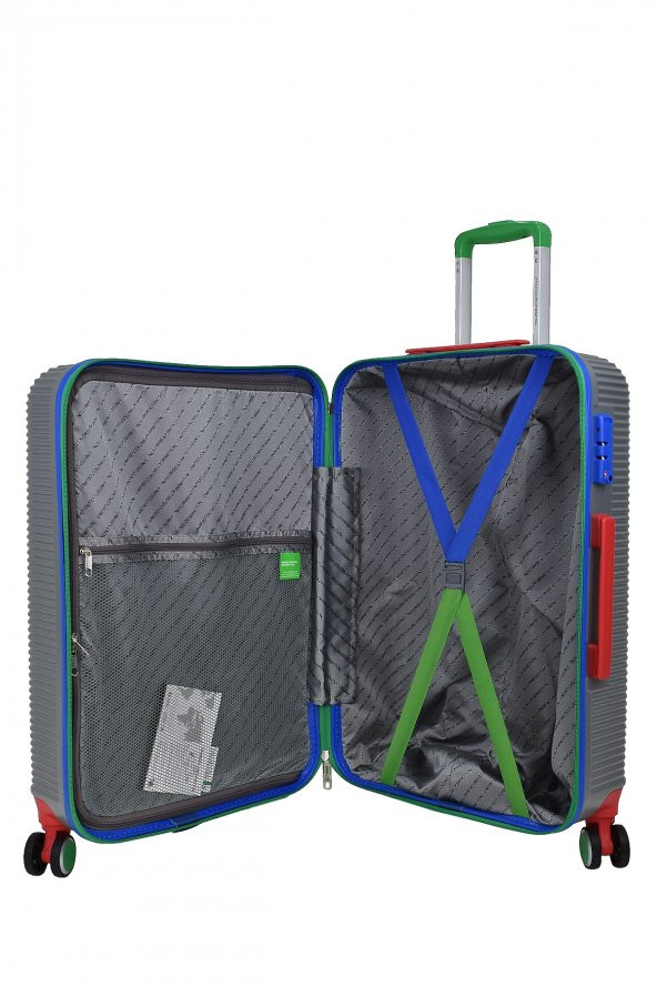 United Colors Of Benetton Lüx Abs 2li Valiz Seti Orta Boy - Kabin Boy Gri BNT500 - Resim 5