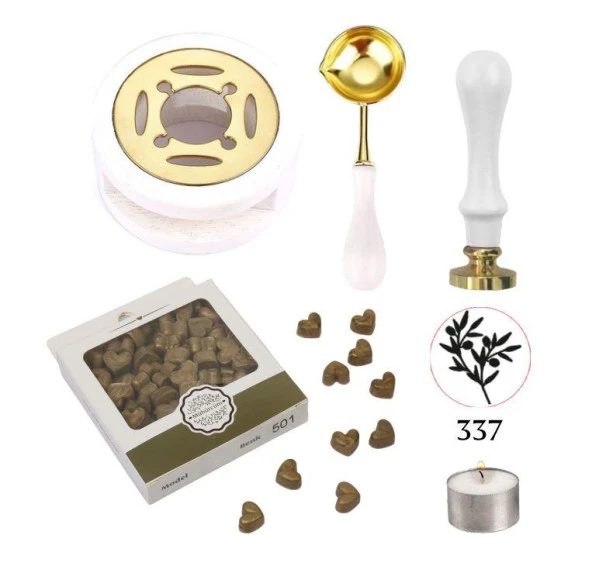 Davetiye Mum Mühürü Uygulama Seti Beyaz Renk 337 Zeytin Dalı ürün görseli