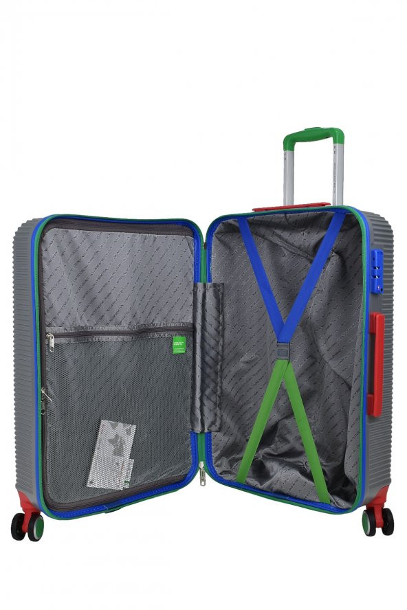 United Colors Of Benetton Lüx Abs 2li Valiz Seti Büyük Boy - Kabin Boy Gri BNT500 - Resim 5