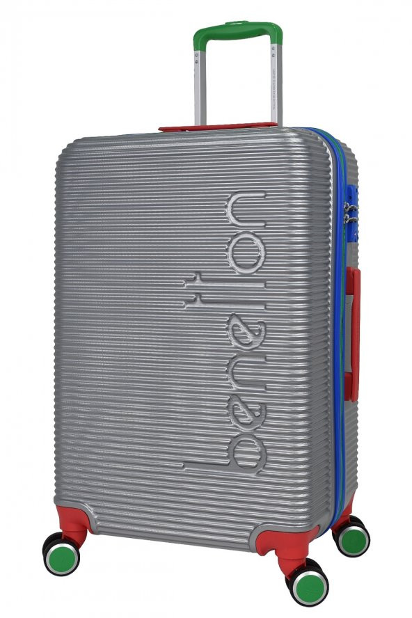 United Colors Of Benetton Lüx Abs 2li Valiz Seti Büyük Boy - Kabin Boy Gri BNT500 - Resim 6
