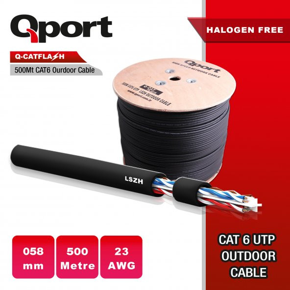 500 metre q-catflash lszh[yanmaz] cat6 0.58mm outdoor kablo