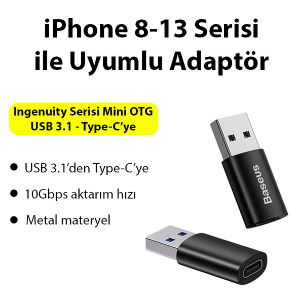 Baseus USB 3.1 to Type-C Dönüştürücü Adaptör Mini OTG Baseus Ingenuity Series