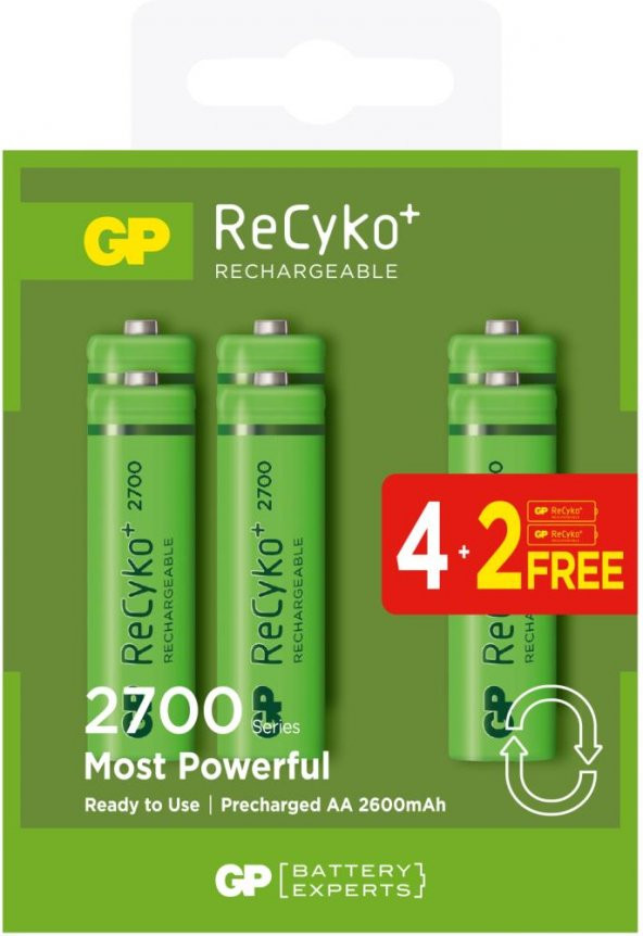 GP AA 2600 mAh Şarjlı Kalem Pil 4+2li Paket GP270AAHCE4-2