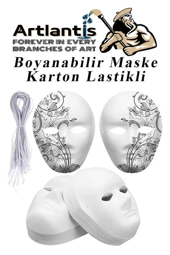 Maske Boyama 19x24 cm 1 Adet Boyanabilir Maske Karton Lastikli İnsan Yüzü Suratı Okul Sınıf Etkinlikleri Hobi - 2
