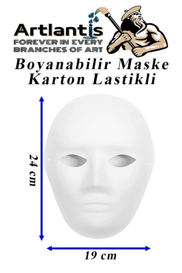 Maske Boyama 19x24 cm 1 Adet Boyanabilir Maske Karton Lastikli İnsan Yüzü Suratı Okul Sınıf Etkinlikleri Hobi - 3