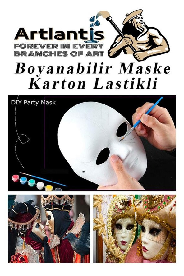 Maske Boyama 19x24 cm 10 Adet Boyanabilir Maske Karton Lastikli İnsan Yüzü Suratı Okul Sınıf Etkinlikleri Hobi - 4