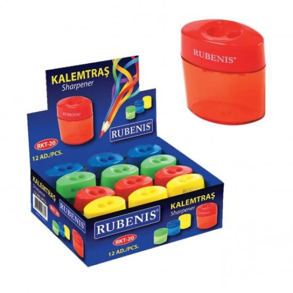 Rubenis Kalemtraş Elips Çift Açacaklı Kalemtıraş Karışık Renk (24 Lü Paket)