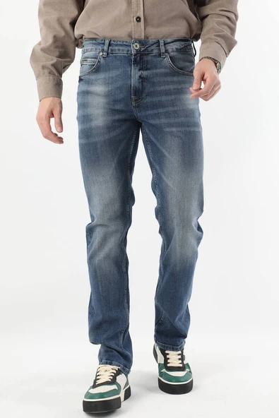 Erkek Regular Fit Jean Pantolon Mavi - Resim 6