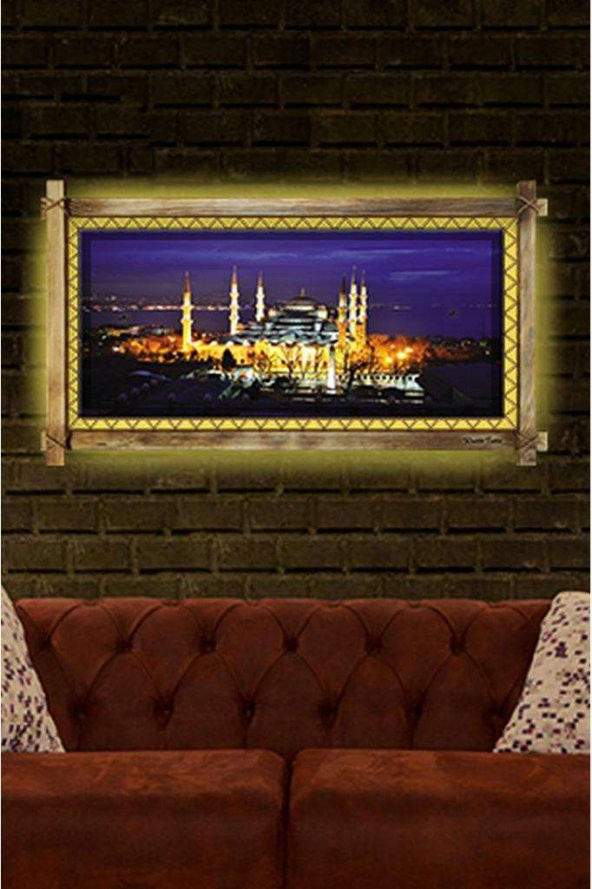Kanvas Camii Led Işıklı Rustik Tablo  66 x 45 cm - 1
