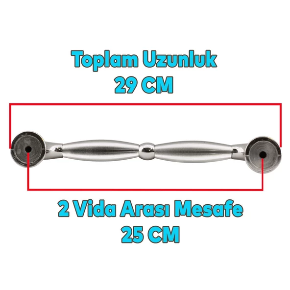 Zeplin Sürgülü Kapı Çekme Kolu Tutma Kulpu Kulbu Çelik Dış Kapı Tutamağı Nikel Saten Kulp 25.5 Cm - Resim 2