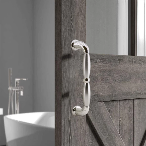 Zeplin Sürgülü Kapı Çekme Kolu Tutma Kulpu Kulbu Çelik Dış Kapı Tutamağı Nikel Saten Kulp 25.5 Cm - Resim 3