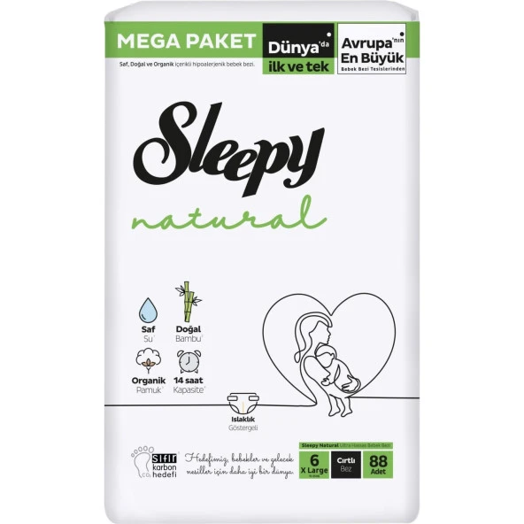 Sleepy Natural Bebek Bezi Mega Fırsat Paketi 6 Beden 15-25 Kg 88 Adet