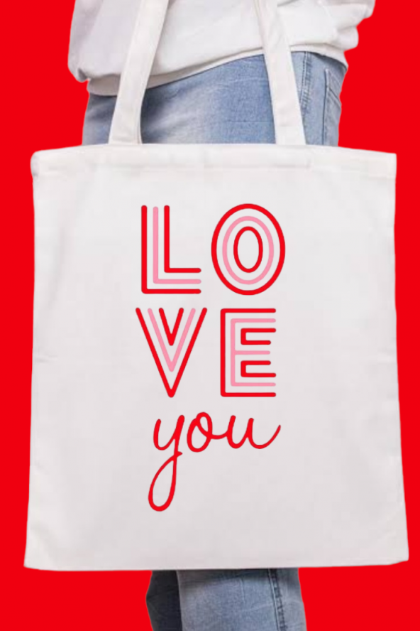 Love you baskılı ham bez çanta - 1