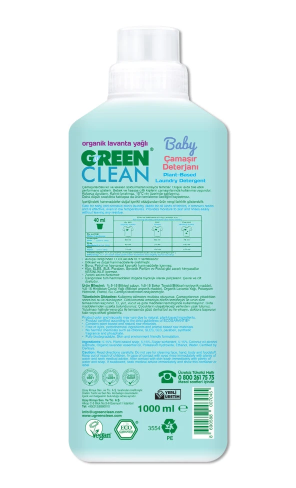 Green Clean Baby Bitkisel Çamaşır Deterjanı 1000ml