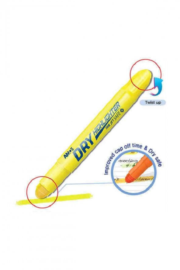 Amos Dry Highlighter Jel Fosforlu Kalem SARI - 2