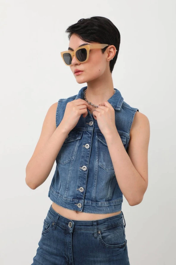 Banny Jeans Açık Mavi Kadın Yelek - Resim 4