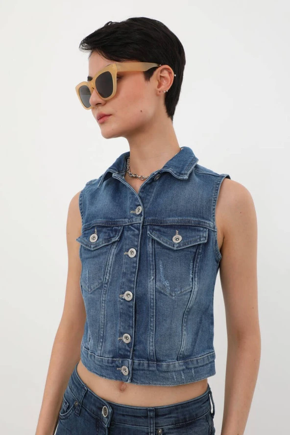 Banny Jeans Açık Mavi Kadın Yelek - Resim 5