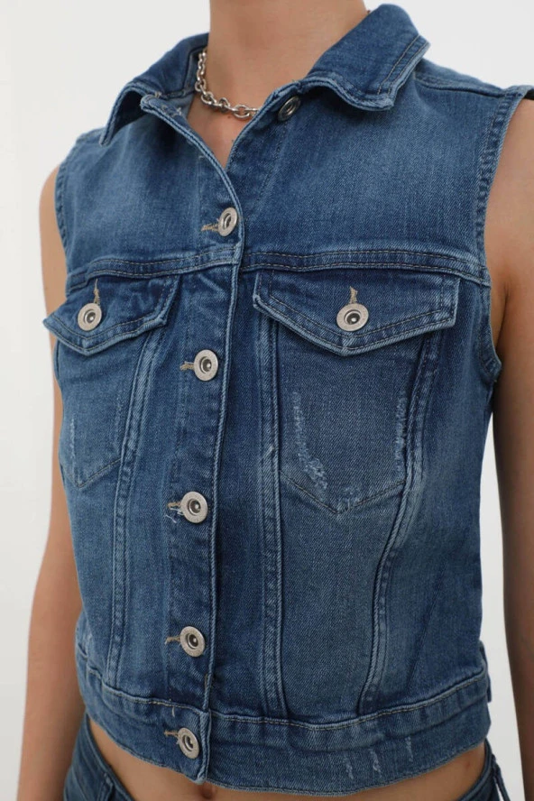 Banny Jeans Açık Mavi Kadın Yelek - Resim 7