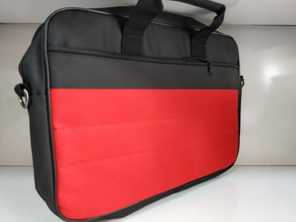 Güven Sistem 15.6" 3 Gözlü Kumaş Laptop Çantası kırmızı-siyah - Resim 3