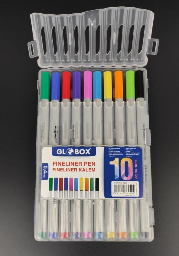 Globox Fineliner Keçe Uçlu Kalem 10 Renk Pvc Kutu
