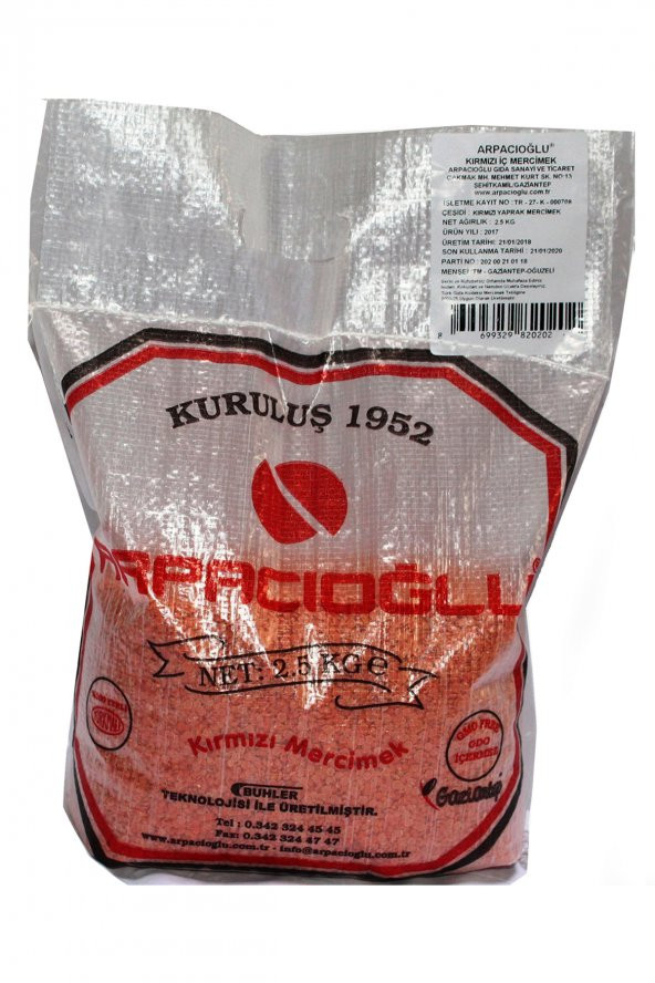 Arpacıoğlu %100 Yerli Türk Malı Kırmızı Yaprak Mercimek 2.5kg (Cilalı)