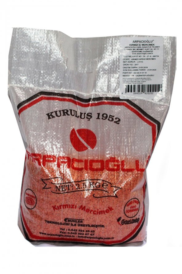 Arpacıoğlu %100 Yerli Türk Malı Kırmızı Yaprak Mercimek 2.5kg (Naturel)