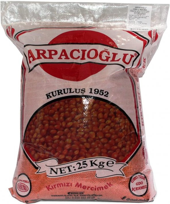 Arpacıoğlu %100 Yerli Türk Malı Kırmızı Futbol Mercimek 25kg (Cilalı)