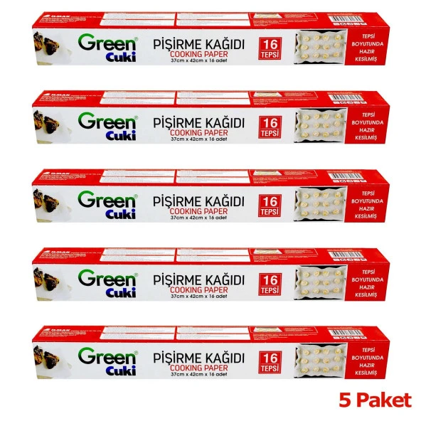 Green Cuki Yağlı Fırın Tepsi Pişirme Kızartma Kağıdı - 37 Cm. x 42 Cm. - Kesimli - 16 Yaprak -5 Kutu - Resim 2