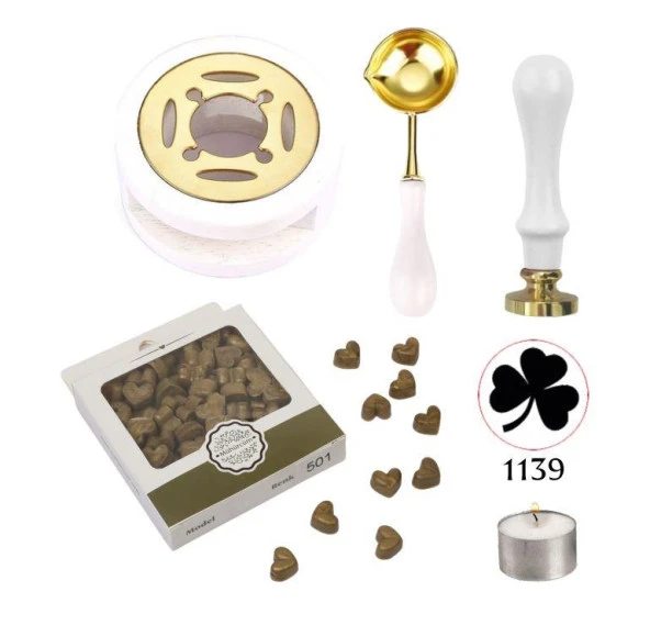 Davetiye Mum Mühürü Uygulama Seti Beyaz Renk 1139 Yonca ürün görseli