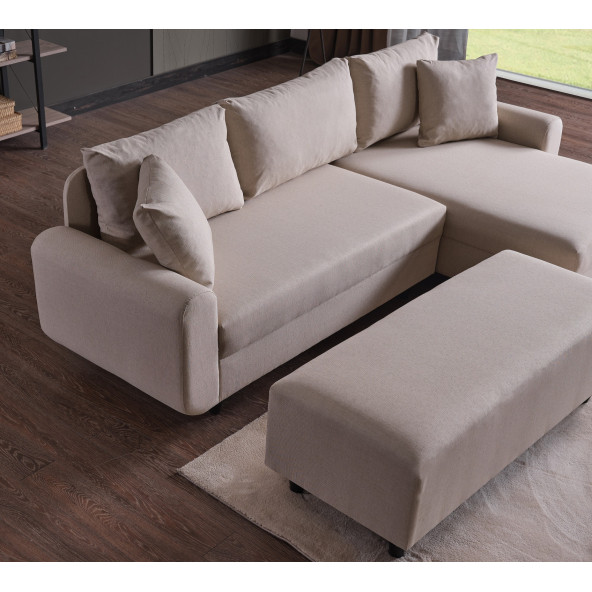 KAGU FLAVİA KÖŞE TAKIMI PUFLU KREM - 4