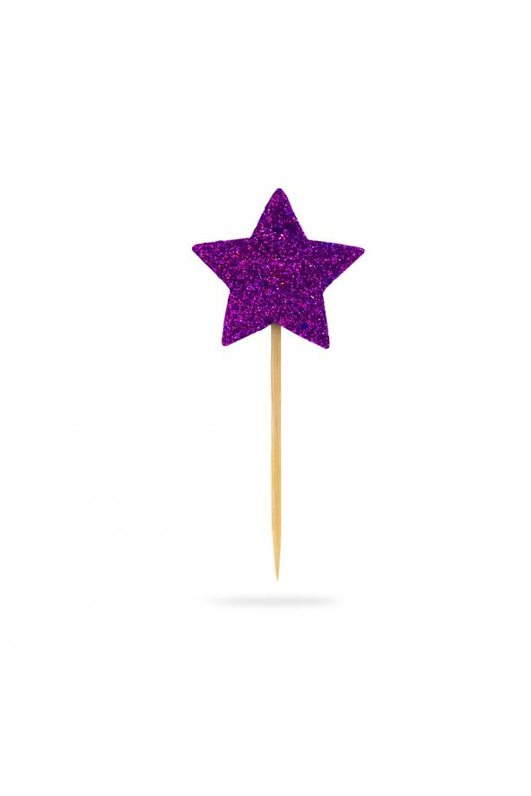 Mor Yıldız Simli Eva Kürdan Cupcake Toppers Cupcake Çubuğu 12li - 2