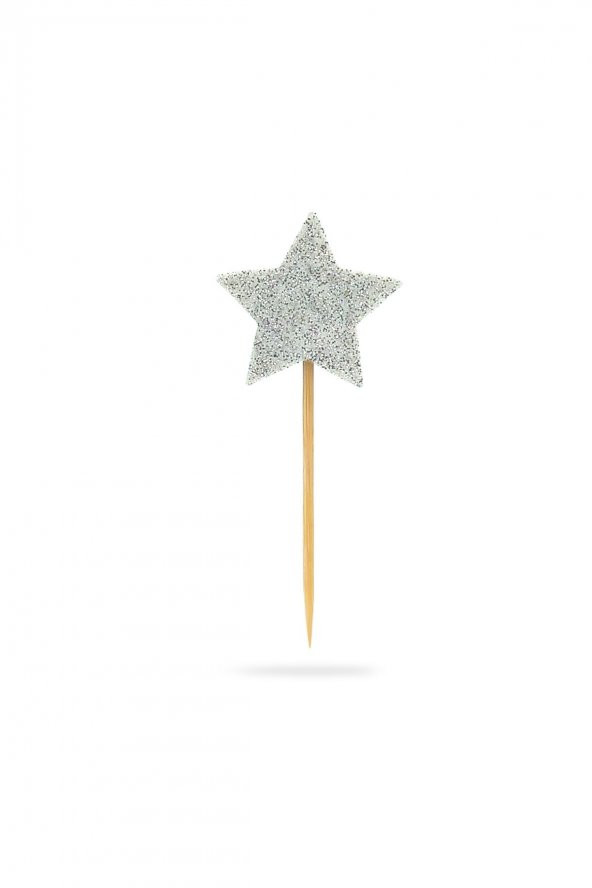 Beyaz Yıldız Simli Eva Kürdan Cupcake Toppers Cupcake Çubuğu 12li - 2