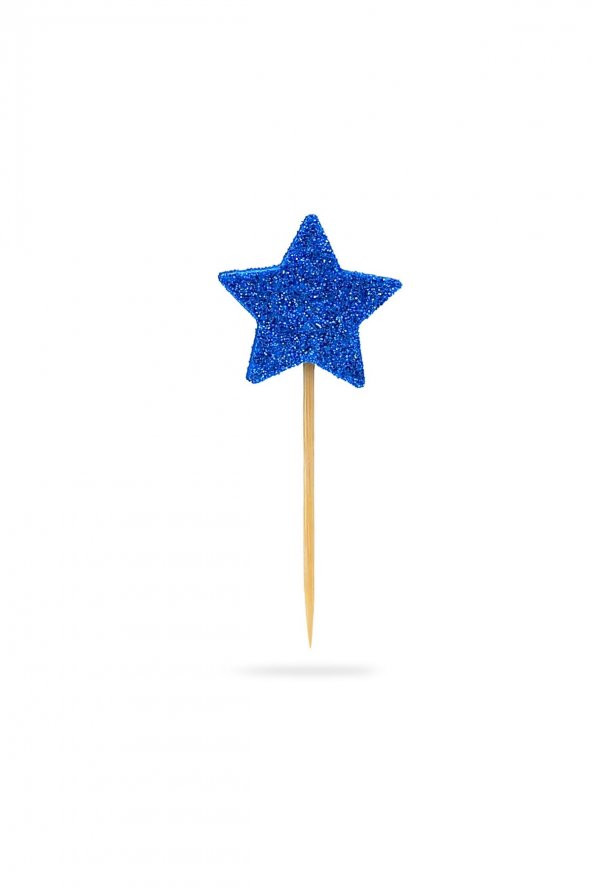 Mavi Yıldız Simli Eva Kürdan Cupcake Toppers Cupcake Çubuğu 12li - 2