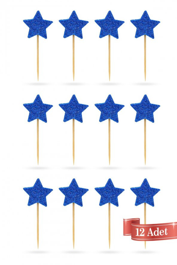 Mavi Yıldız Simli Eva Kürdan Cupcake Toppers Cupcake Çubuğu 12li - 3