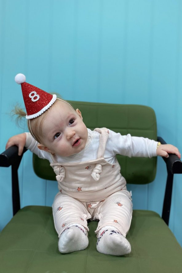 Kırmızı Altı Ay Kınası Yarım Yaş 1/2 Çocuk Mini Şapka - 3