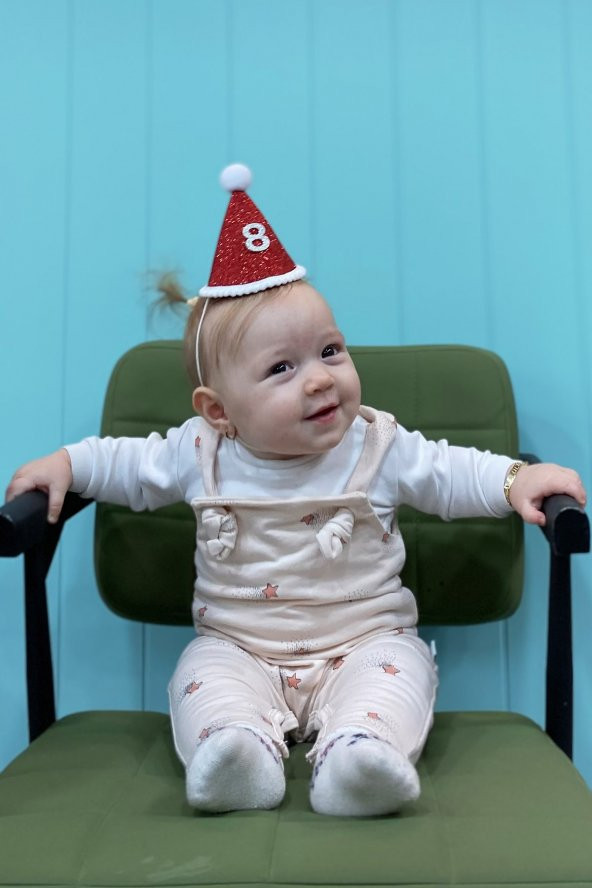 Kırmızı Mini Simli Ponpon Şapka 1 Yaş - 2