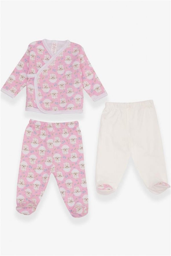 Kız Bebek Breeze Hastane Çıkışı 3 Lü Kuzucuk Desenli Pembe (0-3 Ay-4 Ay) - 1